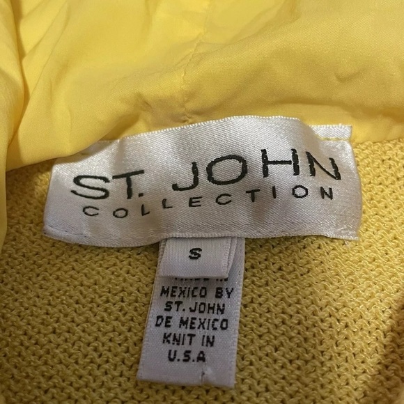 St. John Collection Women's Small Knit Wool Jacket Mustard Zip Lined Hood FLAWED - Picture 10 of 15